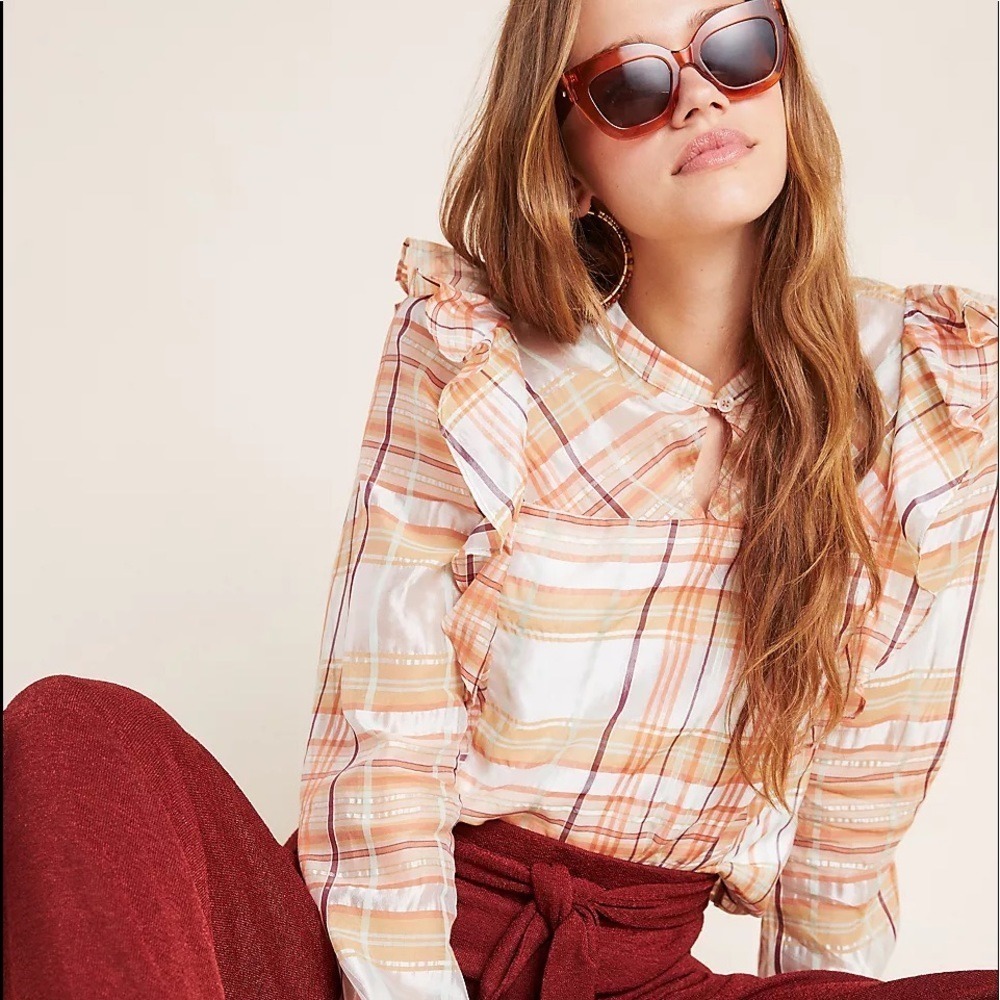 Anthropologie Current Air Polly Ruffled Long Sleeve peasant Blouse